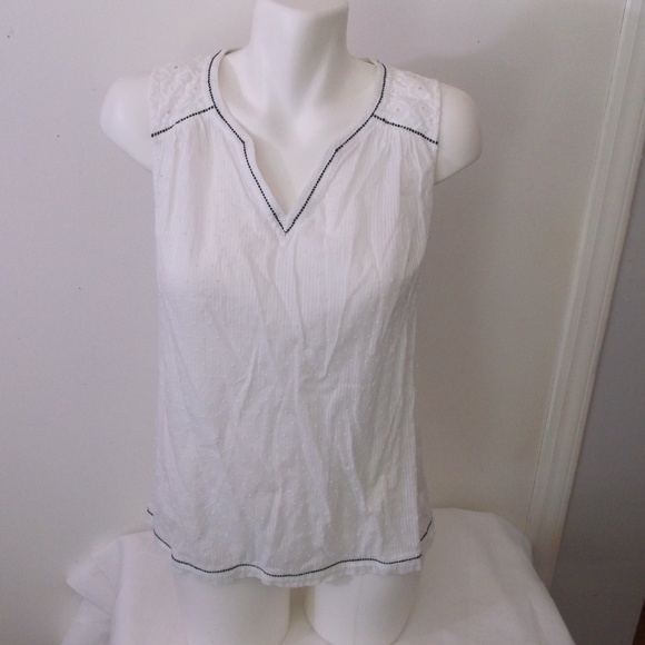 J. Crew Tops - J Crew White Dotted Sleeveless Blouse w Lace 0